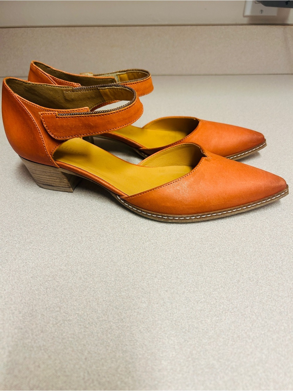 Sundance Orange Pointed D'Orsay Low Heel Mary Jane Flats